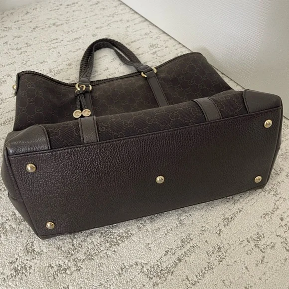 Gucci Chocolate Denim Monogram Tote Bag W/Braided Handles and Tassels - Picture 8 of 15